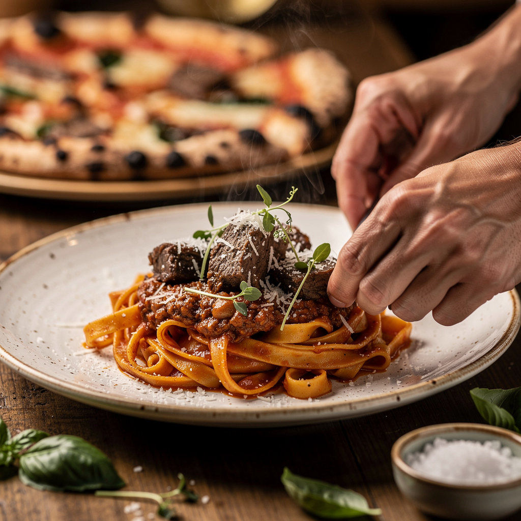 TRATTORIA GRAPPOLO chef's signature dishes including wood-fired pizza and fresh pasta in Santa Ynez